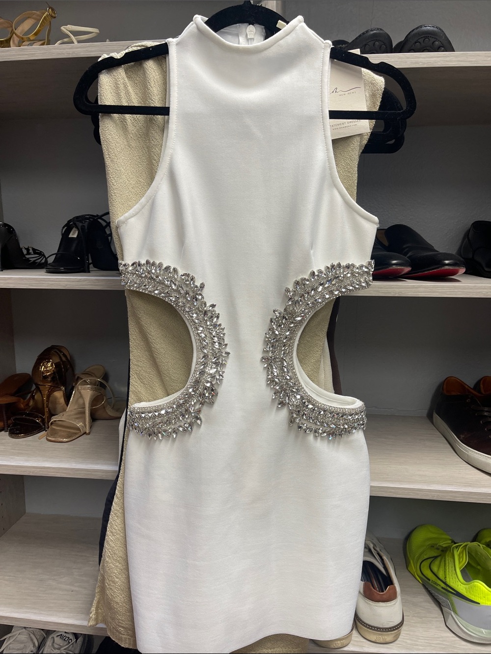 Lenticor Sleeveless Cutout Crystal Mini Dress In White NWT